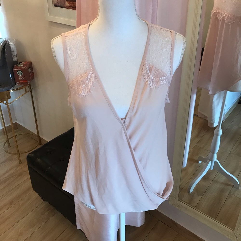 Delicate blush silk/lace blouse.